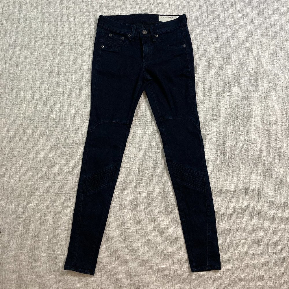 rag & bone Womens Samurai Moto Skinny Jeans in Dark Indigo Blue Size 25